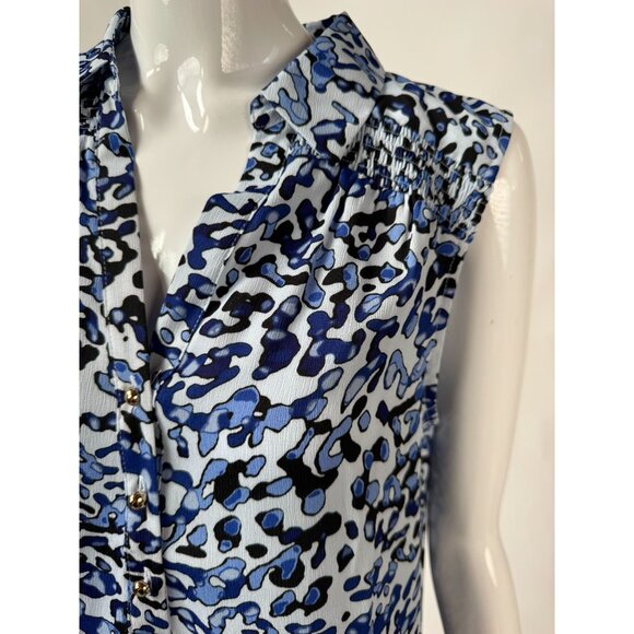 Dana Buchman Sleeveless Blue Animal Print Blouse M - Picture 2 of 16